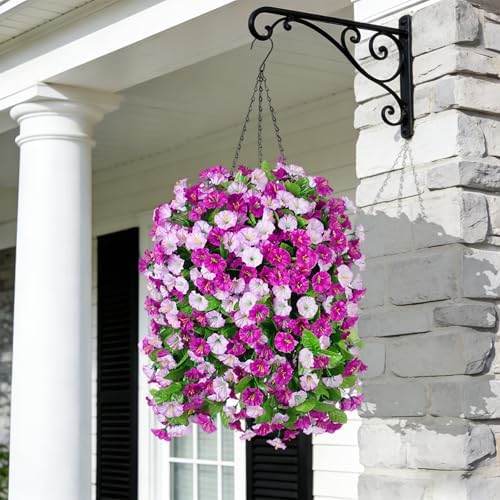 Artificial Flowers with Hanging Basket, Outdoor Faux Plants UV Resistant