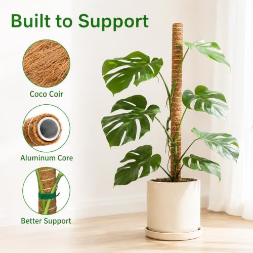 2 Pack Moss Pole for Monstera, 28in Coir Bendable Plant Support Stakes