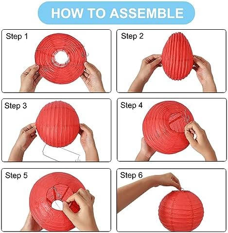 BEISHIDA 8 Inch Blue Paper Lanterns 6 Packs Hanging Round Chinese Lantern