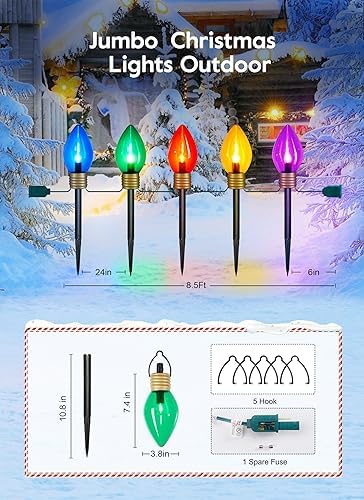 Jumbo C9 Christmas Pathway Lights Outdoor - 8.5 Feet 5 LED C9 Walkway Light