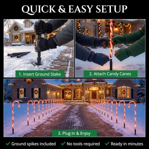 Pre-Lit Candy Cane Decorations -Pathway Christmas Lights, 26-Inches Tall (66 cm), Set of 5, Outdoor Christmas Decorations Yard Candycane Peppermint Lights - 2 Pack (Total 10 Lights)