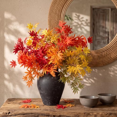Suncalla 10 Pcs 31" Fall Artificial Japanese Maple Stem, Golden Orange