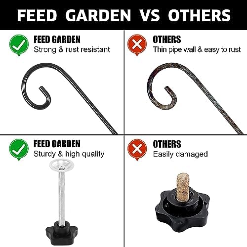 FEED GARDEN 31 Inch Heavy Duty Deck Hook for Railing 2 Pack, Non-Slip Clamp, 360 Degree Swivel, for Hanging Bird Feeders, Plants, Lanterns, Suet Baskets, Wind Chimes, Black