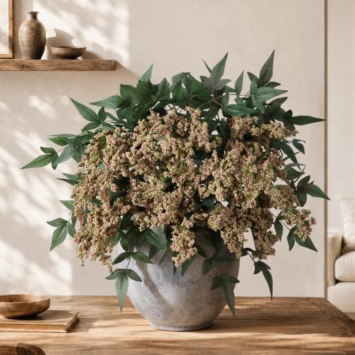 Faux Plants Indoor 3 Pcs 35 Inch Artificial Nandina Berry Stem for Vase Realistic Faux Berry Spray for Wedding Holiday Seasonal Farmhouse Mantel Harvest DIY Home Decor(Green)