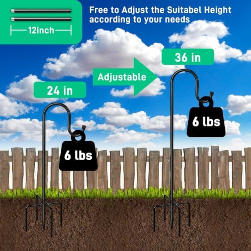 36in 5‑Prong Shepherd Hooks,4‑Pack Heavy‑Duty Iron Garden Hooks for Outdoor