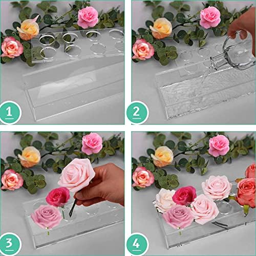 Lalago Acrylic Flower Vase Rectangular,Clear Acrylic Flower Box for Dining Table Centerpiece Decor,24in Long Rectangular Vase Floral Centerpiece (24in/2 * 12holes)