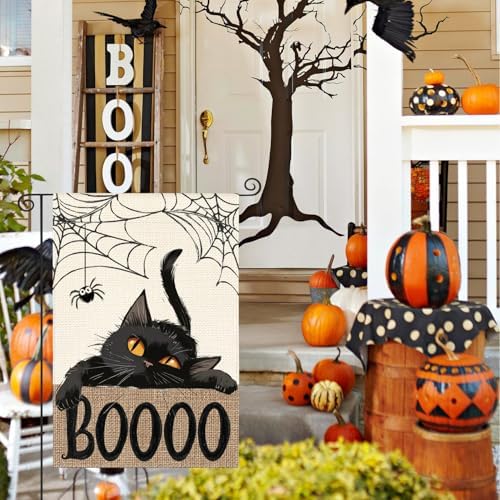 AVOIN colorlife Black Cat Halloween Garden Flag for Outside 12x18 Inch