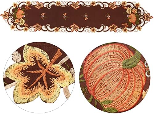 Simhomsen Brown Embroidered Thanksgiving Harvest Pumpkins Table Runners for Autumn Or Fall Decorations (14 × 54 Inches)