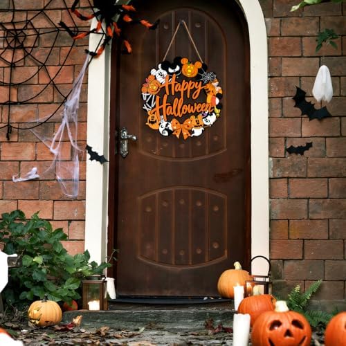Halloween Mouse Wreath Door Decorations Pumpkin Ghost Wooden Hanging Sign