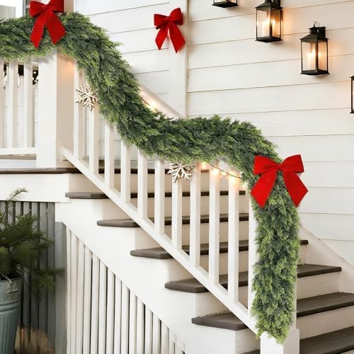 9FT 2Pcs Artificial Christmas Cedar Garlands for Home Fireplace Decoration
