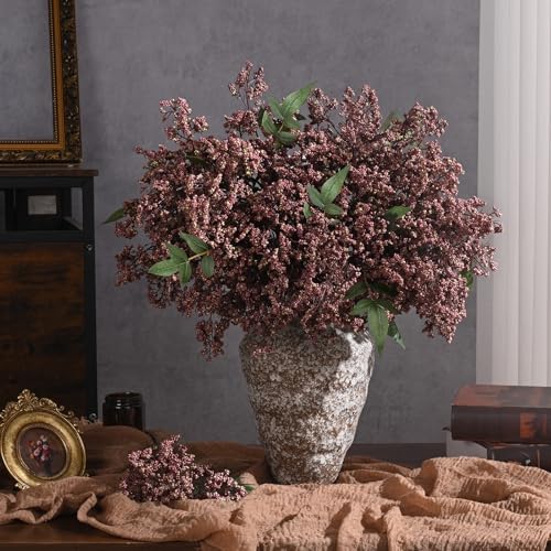6Pcs 43In Faux Berry Stems, Artificial Nandina Fall Decor, Dusty Plum