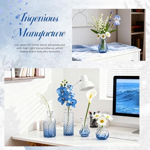 Der Rose 20pcs Glass Bud Vases, Blue Vases for Wedding Home Decorations