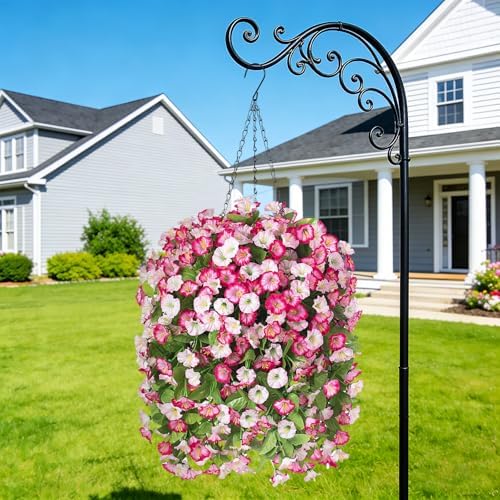 Artificial Flowers with Hanging Basket, Outdoor Faux Plants UV Resistant