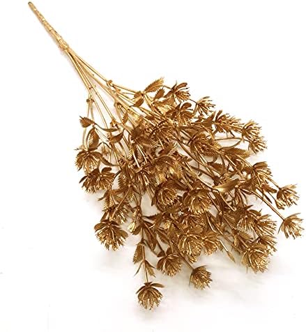 PASYOU Gold Fake Plants, Artificial Flowers Decoration for Christmas Golden Leaves Grass Plastic Faux DIY Crafts Indoor Outdoor Home Garden Party Room Bedroom Wedding Table Centerpiece Decor, 4 Pack