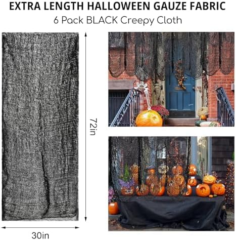 Legigo 6 Pack Halloween Creepy Cloths, Black Fabric Yard Decorations