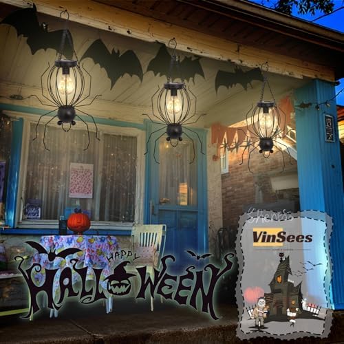20 Inch Halloween Spider Solar Outdoor Lanterns, Metal Waterproof Hanging LED Lights for Outside Yard Garden Patio Pathway Tree.