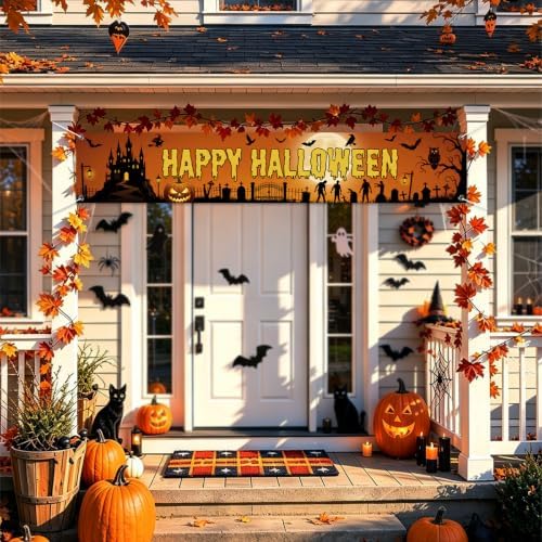 Happy Halloween Banner Outside Halloween Decorations Yard Party Porch Sign