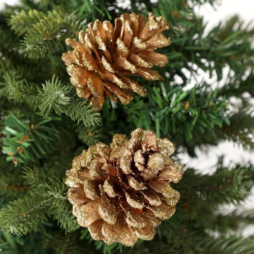 Thiccywoov 12 Pcs Christmas Pine Cone Pick Decoration for Tree Gold 3.15 in