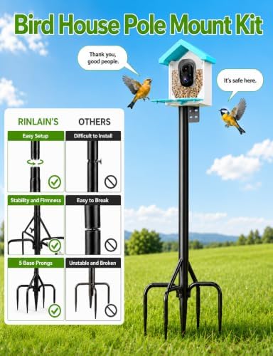 Bird Feeder Pole, 76Inch Heavy Duty Stand with 1-Inch Diameter, Outdoor Bird House Pole Mount for Hanging Feeders (Black, with Squirrel Baffle) (76in-Pole)