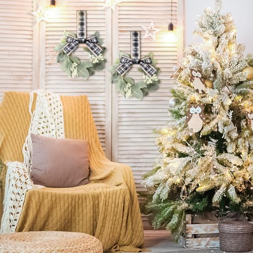 Syhood 4 Pcs 9" Mini Christmas Wreaths for Kitchen Cabinets Vivid Style