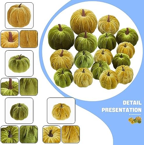 Woration 16pcs Fabric Fake Velvet Pumpkins Set Decoration Green Series