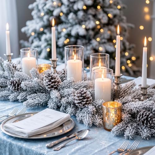 Hananona Artificial Pine Branches Frosted Christmas Picks 50 Pcs White