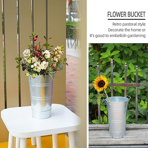 Notakia 8 Pcs 12 Inch Large Galvanized Metal Vases Farmhouse French Flower Bucket Vases for Cut Flowers for Home Decor and Wedding Table Centerpiece Decorations (Large Silver)