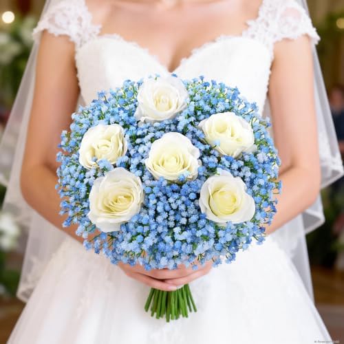 100 Pcs Baby Breath Flowers Artificial Bulk, Blue Babys Breath Fake Flowers