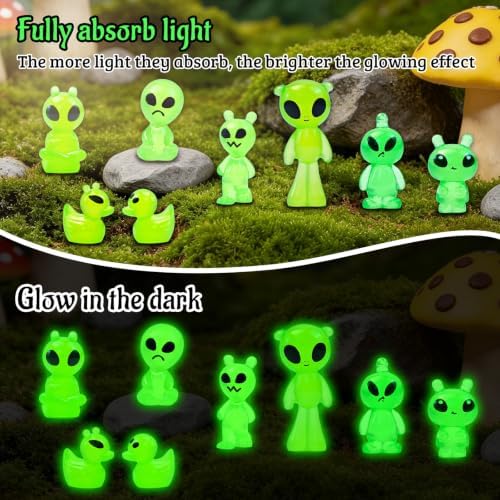 44 Pcs Luminous Mini Resin Alien Figures Miniature Figurines