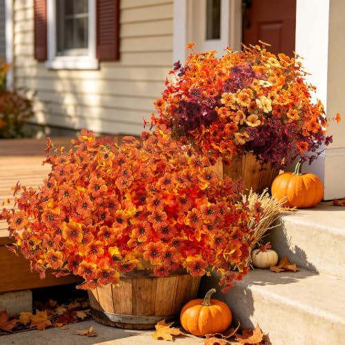 20 Bundles Fall Artificial Mums UV Resistant Outdoor Porch Harvest Decor