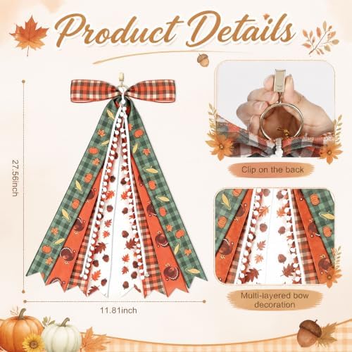 2 Pack Thanksgiving Large Wreath Ribbon Bow for Front Door