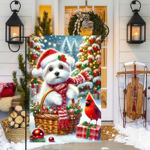 BlissYard Winter Yard Flag Cardinal Maltese Basket 12x18 Inch Polyester