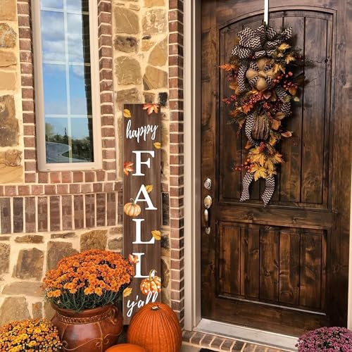 Happy Fall Porch Sign 47" Autumn Pumpkin Front Door Vertical Wooden Welcome Signs Front Door Decorate For Garden Home Yard Farmhouse Thanksgiving Decor
