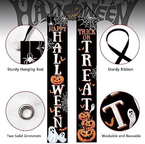 Deroro Happy Halloween Trick or Treat Porch Banner Sign, Jack O Lantern