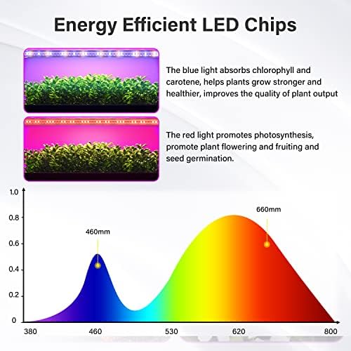 iPower 20W LED Grow Light Strips for Indoor Plants with Auto ON/Off 3/9/12H Timer 10 Dimmable Levels 48 LEDs Per Tube Sunlike Grow Lamp for Hydroponics Succulent, Red&Blue