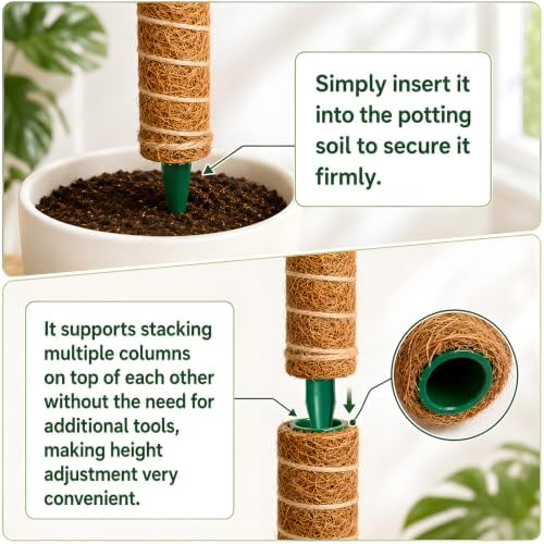 Moss Pole for Monstera, 4 Pack 16in Stackable Plant Support