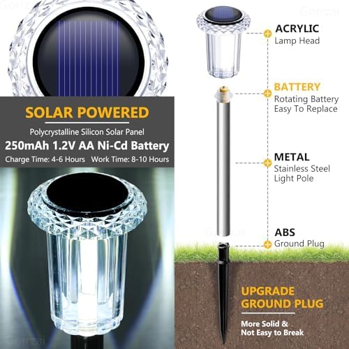 10 Pack Solar Pathway Lights Outdoor Waterproof, Cool White LED