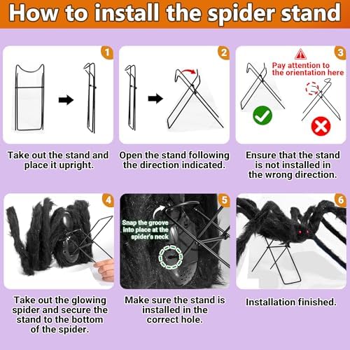 Giant 6.7 FT(Wide) Light-Up Halloween Spider with 9'' Metal Stand, 28 Eerie Purple LED Lights & 8 Modes, Large Spooky Spider Outdoor Decorations for Yard, Lawn, Porch, Haunted House Theme Party