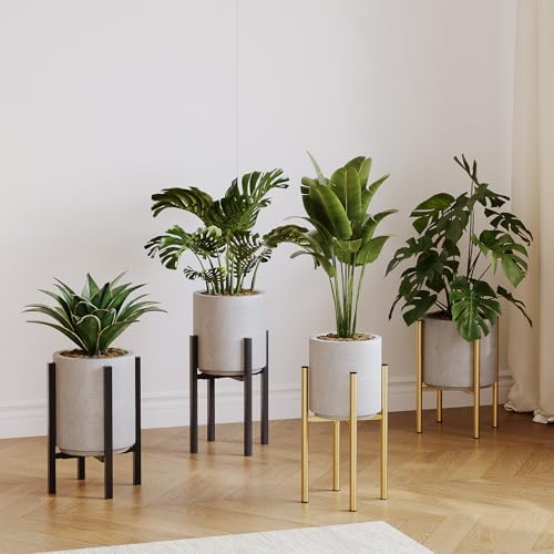 Adjustable Plant Stand Indoor, 2 Heights,Golden with Round Plate