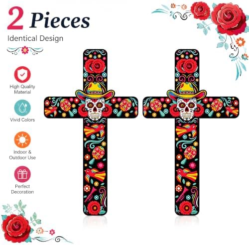 Day of The Dead Decorations - 2PCS Dia de Los Muertos Cross Wall Decor