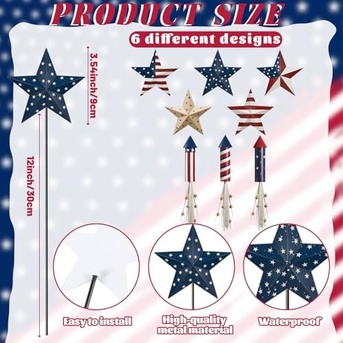 Shimeyao 8 Pcs Metal 4th of July American Garden Stakes Patriotic Metal Garden Signs 12 Inch Barn Star Independence Day Yard Signs Outdoor Decor for Home Lawn Porch Holiday Front Backyard