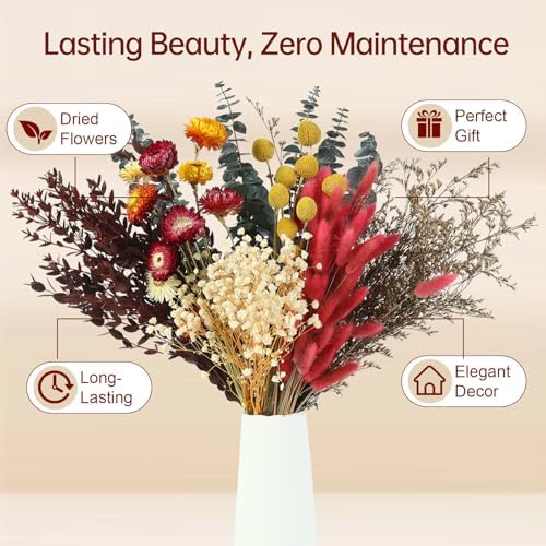 120+ Pcs Dried Flower Bouquet Set, Boho Floral for Fall Decor, Vase Crafts