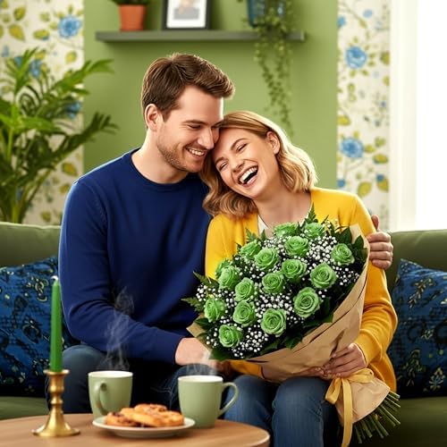 Auihiay 60PCS Green Roses Artificial Flowers, Fake Roses