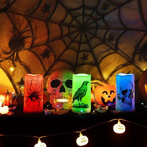 Homemory Halloween Waterproof Flameless LED Pillar Candle with Timer Remote