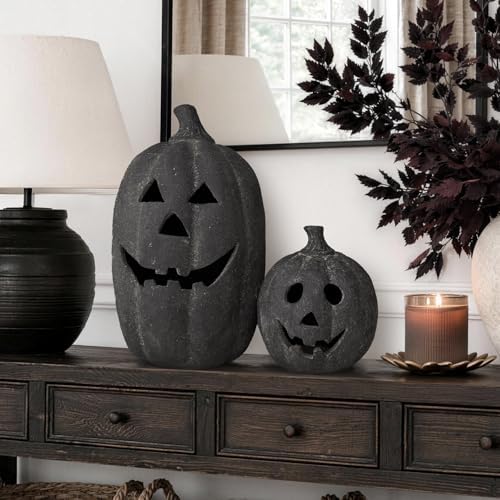 Halloween Decorations Outdoor - Black Handmade Terracotta Jack O Lantern