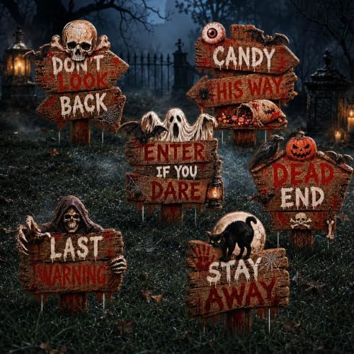Halloween Yard Signs Decorations, Outdoor Scary Grave Beware Stakes Outside