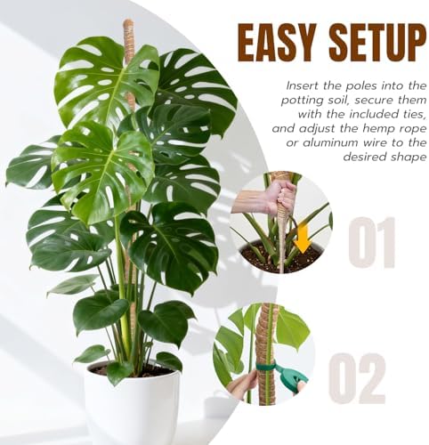 Mcbazel 2 Pack 47 Inch Bendable Moss Pole for Plants Monstera - Tall Coco Coir Plant Support Stakes for Large Indoor Climbing Plants Vines - Flexible Totem Stick Kit with Full Garden Ties