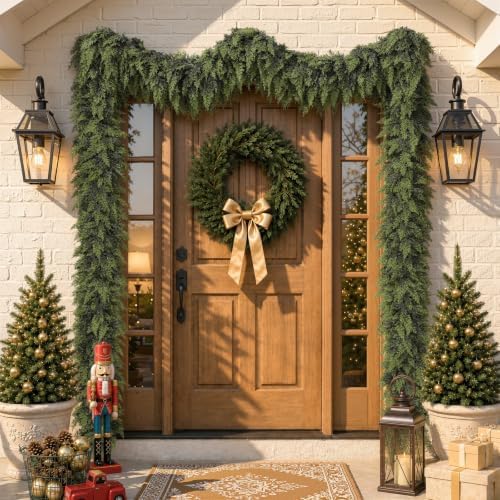 Alupssuc 9FT Christmas Garland, Encrypting Real Touch &Full Cedar Garland