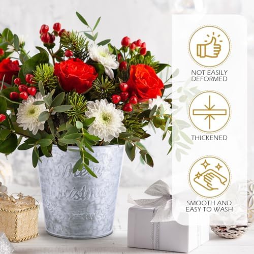 Zhehao 6 Pcs Christmas Galvanized Bucket 5.9'' Metal, Classic Style
