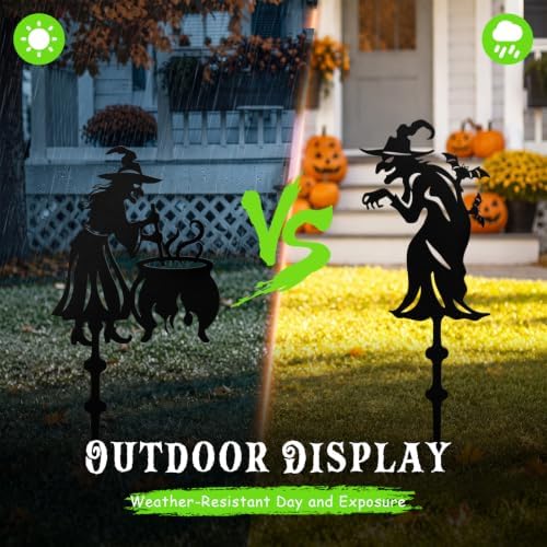 Halloween Witch Yard Stakes, 4-Pack Metal Silhouette Halloween Decor